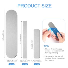 6pcs Under Cabinet Light Magnetic Strip, 3 Sizes Metal Magnet Sticky for Cabinet Light Strong Adhesive Backing Household Magnetic Stickers for Cabinet Lights Parking Number Plate (2 Styles)