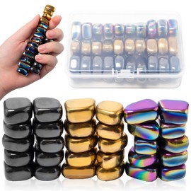 Bofanze Pack of 30 Irregular Stones Magnets Colourful Gold Black Hematite Magnets Portable Magnetic Chess Game Irregular Magnets Stones for Whiteboard Fridge Magnetic Board Home Office and School