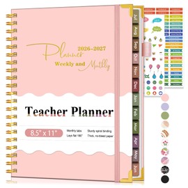 Teacher Planner 2026-2027, July 2026 - June 2027, Academic Weekly & Monthly Calendar Planner with Tabs, 8.5" x 11" A4 Teacher Lesson Plan Book with 7 Periods, Daily Agenda School Organizer for Teacher Student Homeschool, Pink