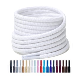 Handshop 2 pairs round cotton shoe laces for sneakers, 4 mm anti-slip round laces for athletic shoes, boots White 120