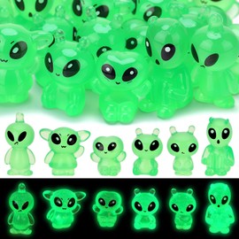 30 Pcs Glow in The Dark Mini Alien Figures, Tiny Alien Figurines to Hide, Luminous Mini Resin Alien Bulk for Space Party Fillers, Piñata Stuffers, Playsets, Halloween Prank (6 Styles)