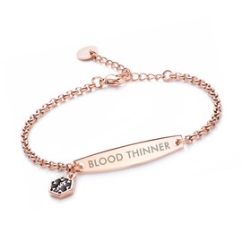 LinnaLove-Pre-engraved Simple Rolo chain Medical alert id bracelet for Women-Blood thinner-Rose Gold