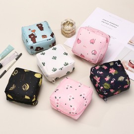 Cute Cartoon Girl Portable Large Capacity Sanitary Pad & Cotton Pad Storage Pouch Free Size/Beige Cactus 10ea