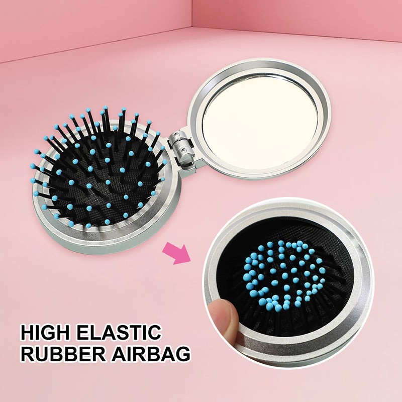 1st Choice Folding Hair Brush with Mirror,Round Mini Compact Massage