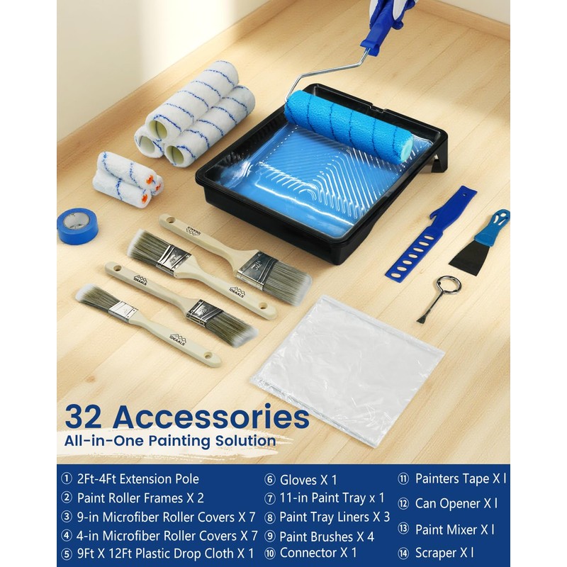 32PCS Paint Roller Kit with Extension Pole - 2 to