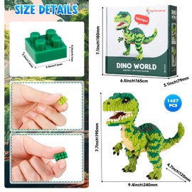 Aigidusansu Aigidusansu Jurassic Dinosaur Micro Building Blocks, 1457pcs Velociraptor Tyrannosaurus Rex DIY Mini Diamond Blocks Bricks Toy for Boys Age 8-12 14+ Teens Adults