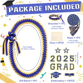 Harsever Graduation Leis 2025,Graduation Money Leis Embroidery with Honor Cord for Graduation Party Decorations Gifts (Dark Blue & Gold)