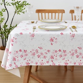 Yofori PVC Wipe Clean Tablecloth, Marble Floral Pattern Wipeable Table Cloth Vinyl Waterproof Table Cover for Kitchen Dining Outdoor Garden Picnic (Cherry Blossom,137x180cm)