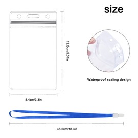 5 x ID Card Holder with Strap, Waterproof ID Card Holder, Transparent ID Sleeves with Lanyard, ID Card Holder, Plastic Vertical for Business Exhibition Cards (Blue)