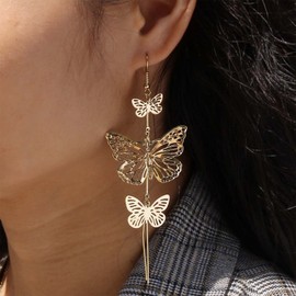 Inateannal Boho Exaggerated Butterfly Drop Earring Gold Long Butterfly Tassel Earrings Hollow Butterfly Hook Earrings Punk Big Butterfly Earrings Jewelry for Women and Girls