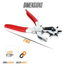 Revolving Leather Punch Belt Hole Puncher Leather Hole Punch Heavy Duty Revolving Eyelet Pliers with 6 Multi Sized Holes for Belts, Rubber, Shoes, Bags