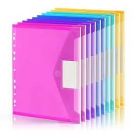 MEISO 10 Bolsillos para Carpeta A4 Transparentes con Etiqueta en 5 Colores,Sobres de Plástico para Organizar Documentos, Escuela, Hogar u Oficina (5 C