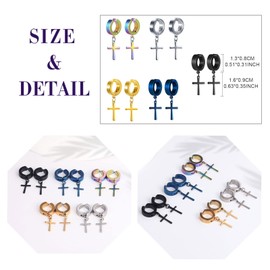 feilok Men's Unisex Creole Earrings Stainless Steel Classic with Cross Pendant Earrings Ear Piercing for Men Women, Stainless Steel