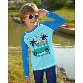Kids Summer Surfing Rash Vest UPF 50+ Sun Protection Quick Drying Swim Tops Go Surfing Blue 9-10 Years