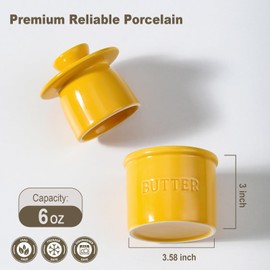 Butter Crock with Lid for Countertop - Ceramic French Butter Dish for Spreadable Soft Butter, Butter Container Holder with a Water Seal, Housewarming Gift, Kitchen and Home Decor, Yellow