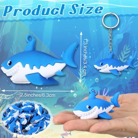 Huquary 48 Pcs Mini Shark Keychain Bulk Cute Silicone Shark Keyring Under the Sea Party Supplies Hanging Keychains for Whale Sharks Lover Gift for Birthday Backpack Handbags