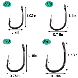 Fishing Hook Saltwater Live Bait Hooks Stainless Steel 2X Strong Offset Sharpened Fishing Hook Jig Fishing Bait Tackle Fishing Gift Size 2/0 to 12/0(Size 10/0-50pcs)