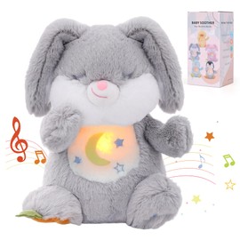 Breathing Sleep Companion Toy - Animated Bunny with Simulated Breathing, Soothing Music & Night Light, Anxiety Relief Plush, Breathing Teddy Rabbit Gifts for Baby Kids Boys Girls (Grey Rabbit)