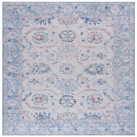 SAFAVIEH Washable Rug Tucson Collection - 9' x 12', Blue & Beige, Slip Resistant, Ideal for High Traffic Areas in Living Room, Bedroom, Home Office, Dining Space (TSN908M-9)