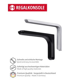 Gedotec Leon Shelf Brackets with Depth 18 cm Maximum Load 20 kg with Caps Black Includes Mounting Material Metal Shelf Bracket Wall Pack of 2
