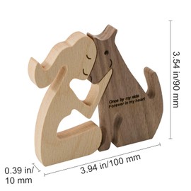 Enkrio Wooden Dog Figurines Dog Statue Wooden Sculptures Handmade Accent Decor Wooden Carving Dog for Home Decor(Woman Kiss Dog)