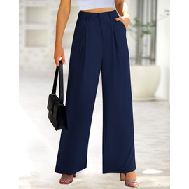 BTFBM Women High Waist Palazzo Pants Fall 2025 Casual Wide Leg Trousers Loose Work Office Business Suit Pant Pockets(Navy, Medium)