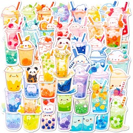 Cute Buble Tea Stickers Pack, 50pcs Kawaii Small Drink Stickers for Water Bottle, Waterproof Vinyl Decals for Laptop Scrapbook Journal Skateboard Luggage car Bumper Bicycle Bedroom