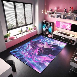 Erosebridal Kids Anime Girl Carpet 4'11" x 3'3" Bedding Set,Japanese Anime Area Rug,Cartoon Girl Indoor Floor Mat for Boys Teens,Kawaii Japanese Animation Decorative Washable Rug,Non Shedding