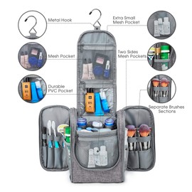 Narwey Travel Hanging Toiletry Wash Bag Makeup Cosmetic Organizer for Women (Grey (Medium))