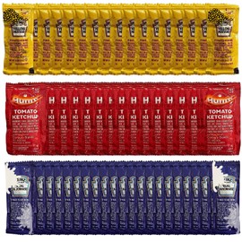 Ideal Gift Assorted Ketchup, Mustard & Mayo Condiment Packets for Home, Travel, Office & Food Service Use 150‑Pack