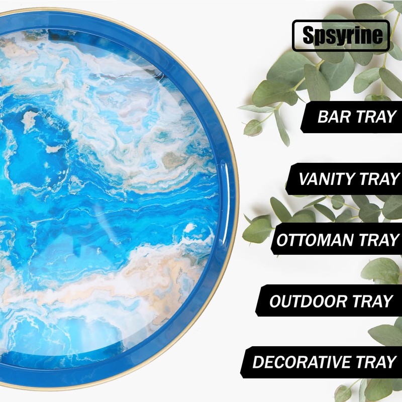 Spsyrine Round Marble Decorative Tray, 13" Plastic Serving Tray with