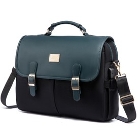 LOVEVOOK Laptop Bag for Women, 15.6 inch Large Capacity Computer Briefcase Case, Crossbody Messenger Shoulder Bag, Office Business Work Tote Bags Purse for Travel Gifts, Deepgreen-black