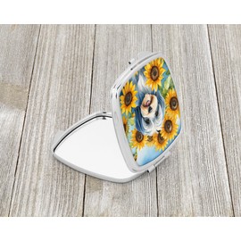 Caroline's Treasures Tibetan Terrier in Sunflowers Compact Mirror Decorative Travel Makeup Mirror for Women Girls Gifts Pocket Makeup Mirror Folding Handheld