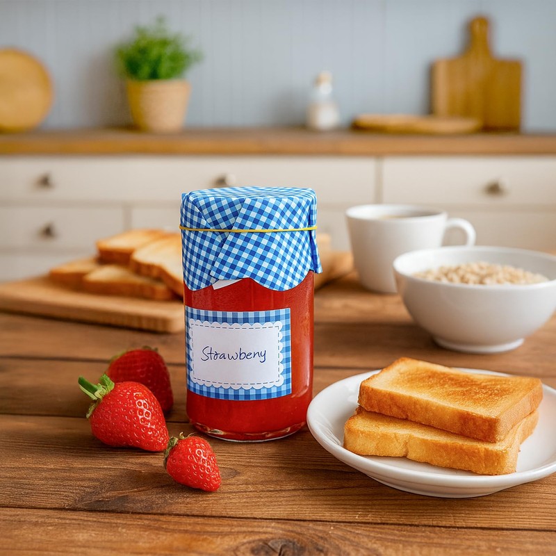 Jam Pot Covers (1lb) with Elastic Rubber Bands & Labels