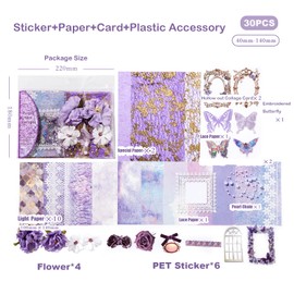 30 Pieces Vintage Scrapbook Supplies Pack, Scrapbooking Paper and Stickers Ephemera Bundle Junk Journal Kit for Art Aesthetic Journaling Collage Decoupage Craft