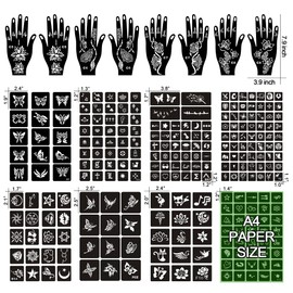 Tattoo Stencils Kit Reusable for Women Girls and Kids,300+ PCS Tattoo Templates,Temporary Indian Arabian Glitter Airbrush Tattoo Stencils