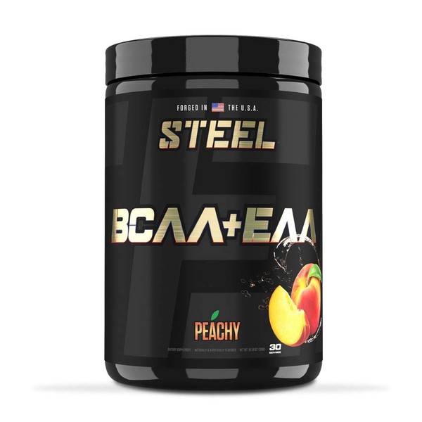 Steel Supplements | High Performance BCAA EAA Powder | Promotes Lean Muscle Growth and Workout Endurance | 2:1:1 Ratio to Recover Muscle Faster 30 Servings. (Peachy)