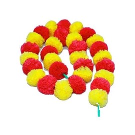 Artificial Marigold Flowers for Decoration Long Marigold Garlands for Decoration Toran Indian genda phool for Wedding & Festivals Yellow-Orange/4.6 Feet/Set of 5 Mala