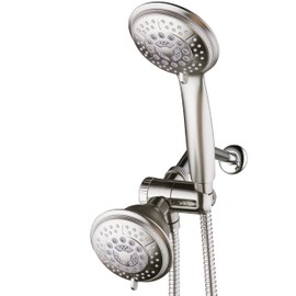 Hydroluxe For California High Pressure 24-setting Handheld & Rain Shower Head Combo, Stainless Steel Hose, 3-way Water Diverter - Nickel Finish