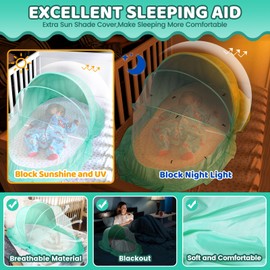 Orzbow Foldable Mosquito Net for Bed with Blackout Canopy, Portable Baby Mosquito Net Tent for Bed, Cots, Cribs, Playards and Playpen, 0-3 Years Kids Travel & Sleep Mosquito Mesh Cover, Green