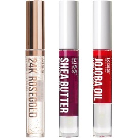 KISS New York 3 PACK Labial Oil, Hydratante y No Pegajoso, 100% Aceite Natural, Ligero (Rosegold & Shea Butter & Jojoba)
