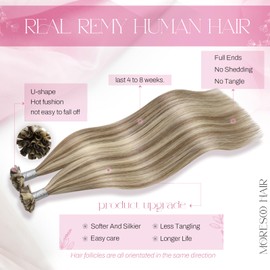 Moresoo U Tip Hair Extensions Human Hair Blonde U Tip Hot Fusion Hair Extensions Platinum Blonde Highlights Medium Golden Brown Human Keratin Extensions 20 Inch 50g/50s