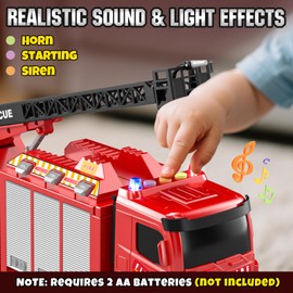 Lehoo Castle Fire Truck Toy for 2 3 4 5 Years Old Boys, Fire Trucks Playset with Rotating Ladder, Realistic Lights & Sounds, Birthday Gifts for Toddlers 2+