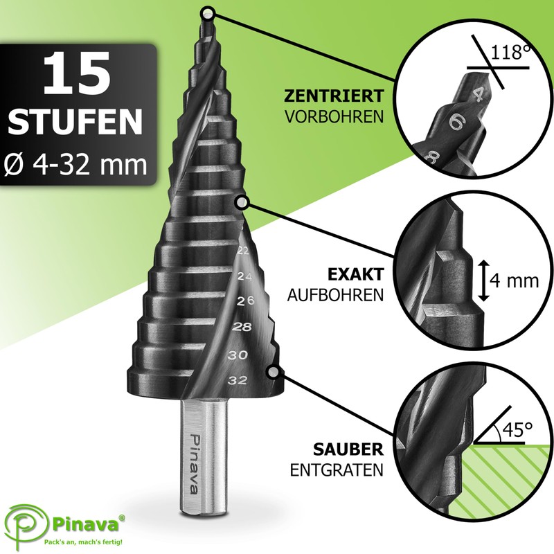 Pinava® Step Drill HSS Cobalt Pro TiAIN [Extra Durable and