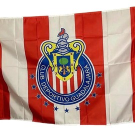 Club Las Chivas of Mexico Soccer Banner Flag, White and Red 3x5 ft Decorative - colors: chivas ralladas flag