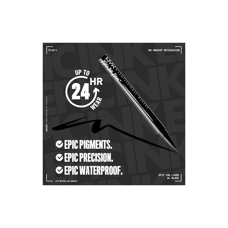 NYX PROFESSIONAL MAKEUP Epic Ink Liner Waterproof Liquid Eyeliner, Black,