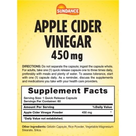 Sundance Apple Cider Vinegar Capsules | 60 Count | Non-GMO, Gluten Free | by Sundance