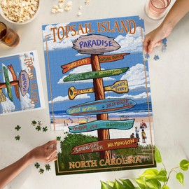 Lantern Press Topsail Island, North Carolina, Destination Sign, 1000 Piece Jigsaw Puzzle for Adults, Made in USA with Reference Poster