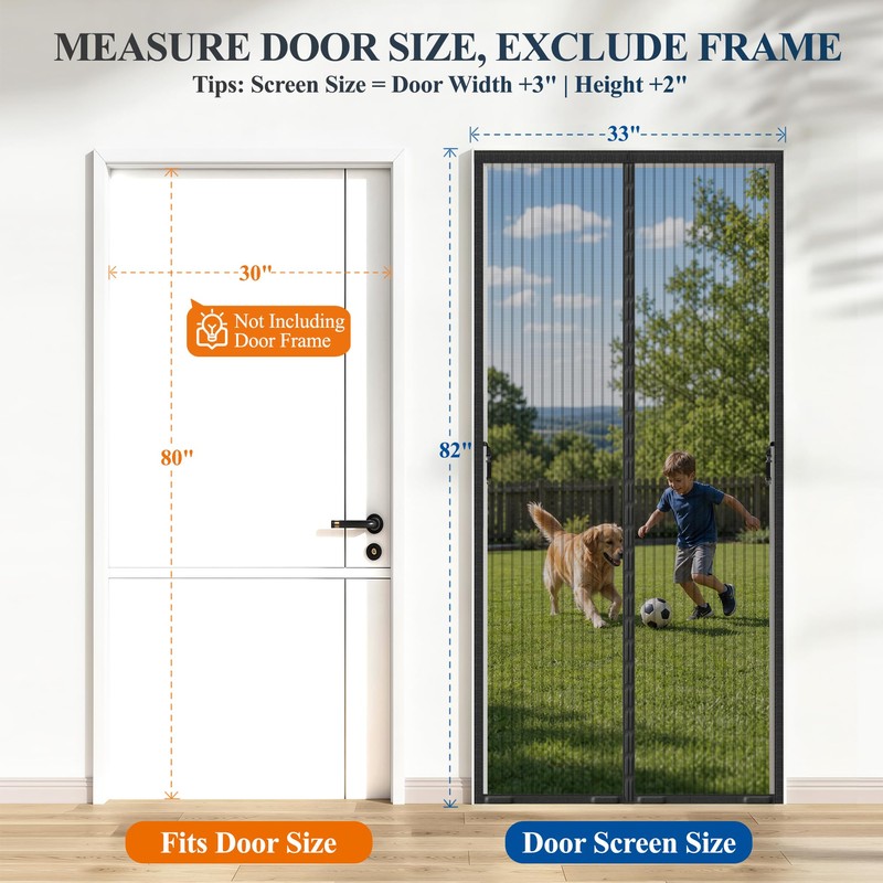 MAGZO Magnetic Screen Door with Sliding Track, Fits 30'' x