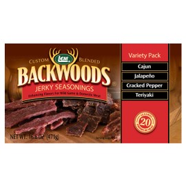 LEM Products Backwoods Jerky Seasoning Variety Pack, Includes Cajun, Jalapeno, Cracked Pepper, and Teriyaki Flavors, Ideal for Wild Game, 16.6 Ounce Package with Pre-Measured Cure Packet Included